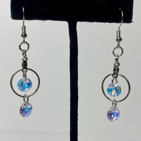 Handmade AB Swarovski Crystal Pendent Dangle Earrings NEW - Picture 1 of 4